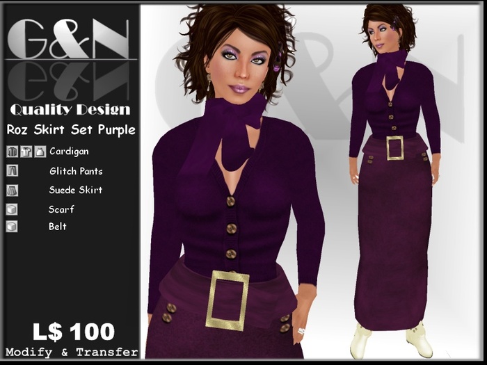 G&N Quality Design Roz Suede Skirt Set Purples