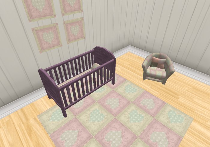 Purple Cot with Yellow/Pink Bedding