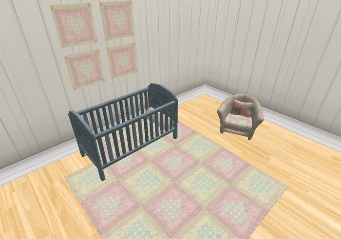 Blue Cot with Yellow/Pink Bedding