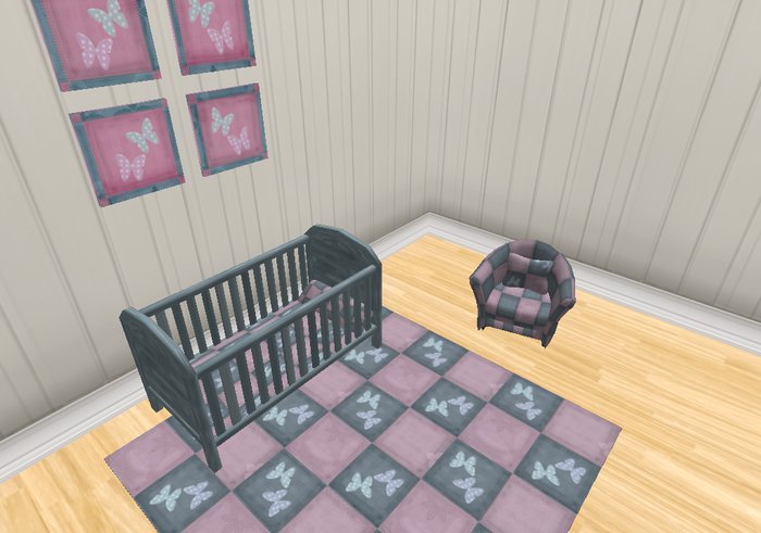 Blue Cot with Purple Bedding