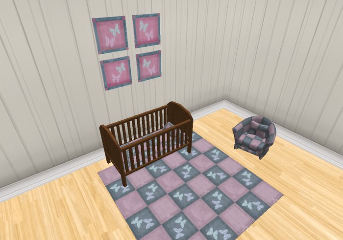 Dark Wood Cot with Purple Bedding