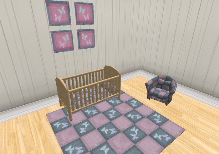 Light Wood Cot with Purple Bedding