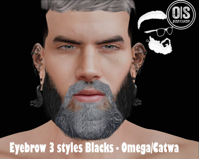 !OS! Eyebrow 3 styles Blacks - Omega/Catwa