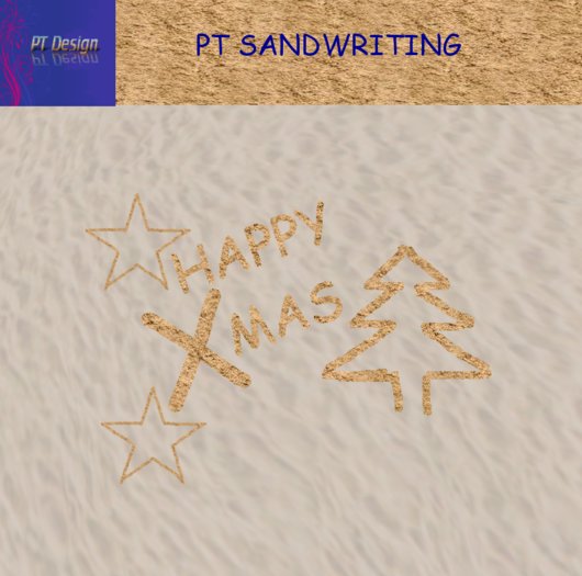 Sandwriting "Happy Xmas"