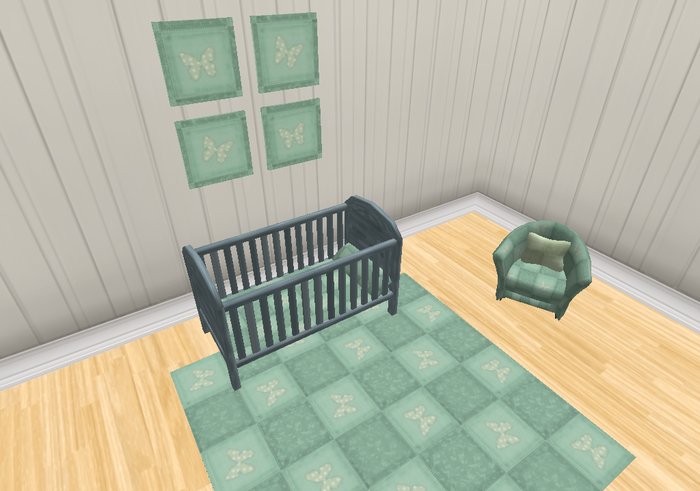 Blue Cot with Green Bedding