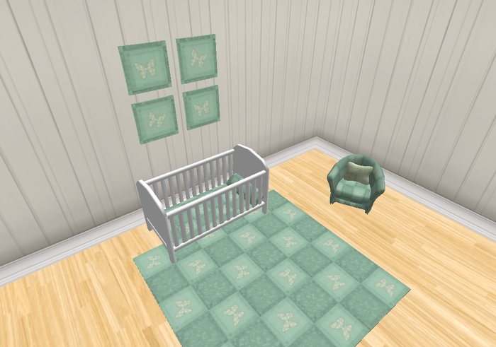 White Cot with Green Bedding