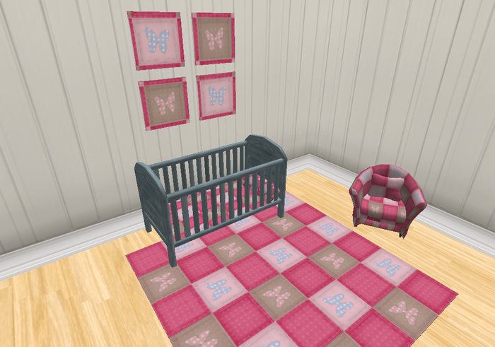 Blue Cot with Pink Bedding