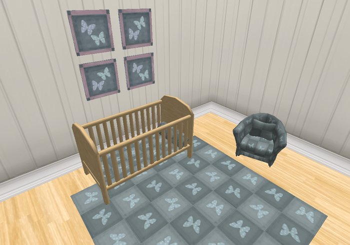 Light Wood Cot with Blue Bedding