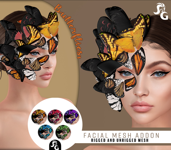 ::SG:: Butterflies Face Attachment  RIGGED/UNRIGGED