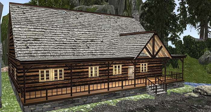 Mesh Two Bedroom Spruce Log Cabin with Fireplace-Smaller Back Porch