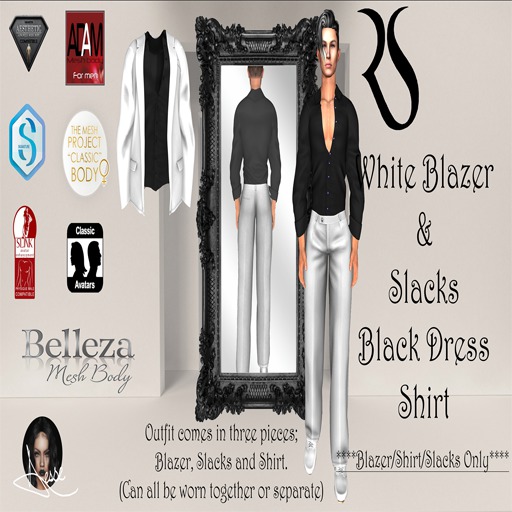 White Blazer + Slack w/Black Dress Shirt
