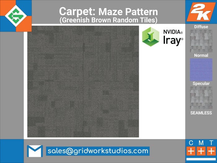 Carpet Curly Maze Pattern(Greenish Brown Random Tile