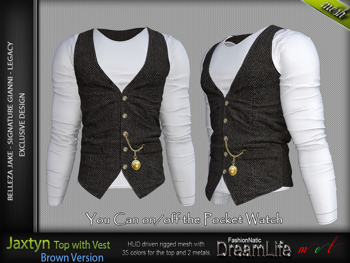 FashionNatic - Jaxtyn Vest with Top Brown - Signature Gianni, Belleza - Jake, Legacy