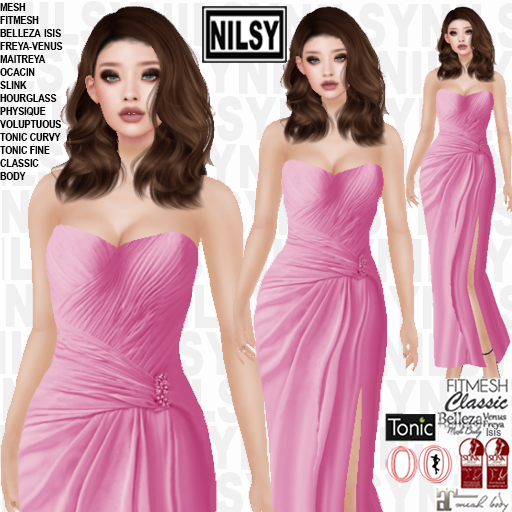 DRAPED STRAPLESS GOWN WITH SLIT,ALL BODIES