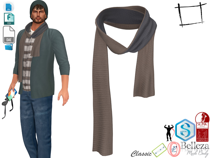 Dae Obj FBX Men's Neck Scarf Slink Male, Belleza Jake, Signature Gianni, Onupup, Gamit
