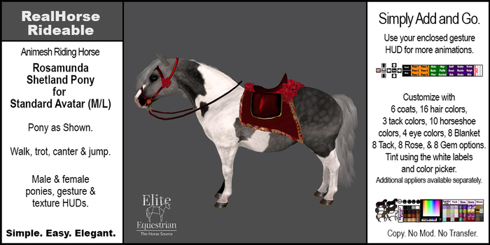 *E* RealHorse Rideable - Shetland Rosamunda [Add & Click] M/L