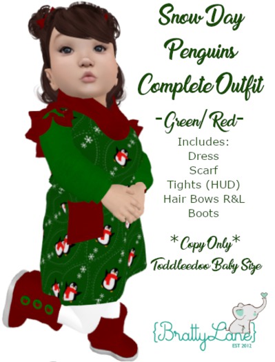 {BL}Snow Days Penguin Complete Outfit-Green/Red