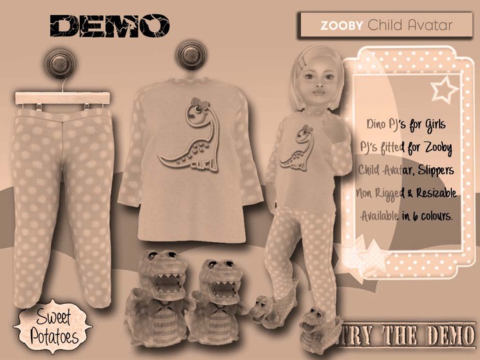 < SP > Girls Dino PJ's for Zooby - Demo