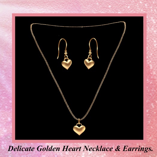Delicate Golden Heart Necklace & Earrings