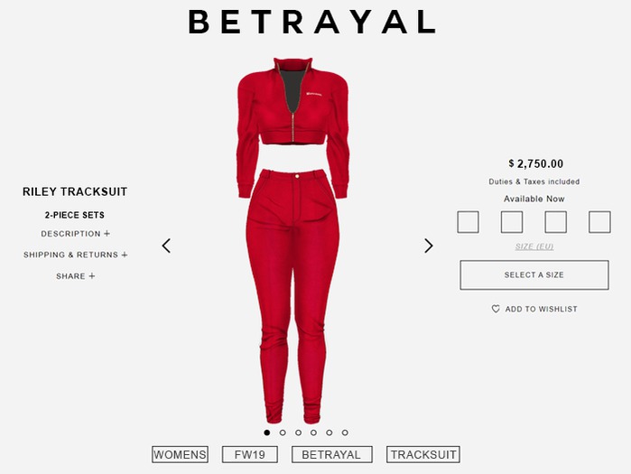 BETRAYAL. Riley Tracksuit RED Maitreya, Hourglass, Freya