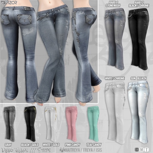 Razor/// Devo Jeans - Studs - FREYA - White/Chrome