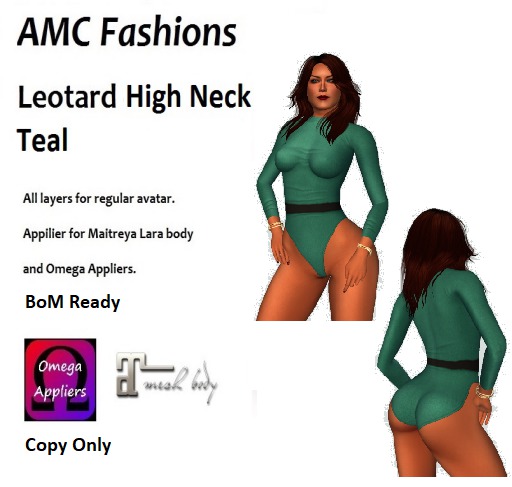 AMC Leotard High Neck Teal