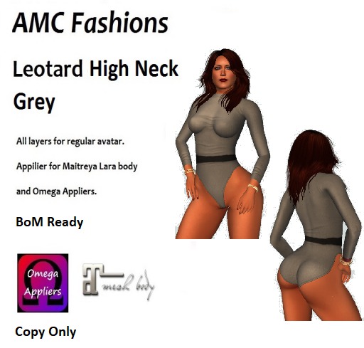 Leotard or bodysuit High Neck Grey