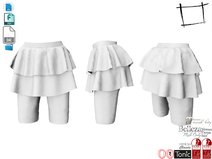 Dae Obj FBX For Women's Ruffled Skirt With Pull Up Leggings Slink,Maitreya,Ocacin Voluptuous,Belleza,Tonic
