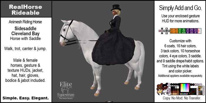 *E* RealHorse Rideable Cleveland Bay Sidesaddle  [Add & Click]