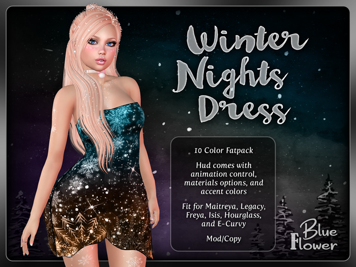 Blue Flower - Winter Nights Dress  - Fatpack