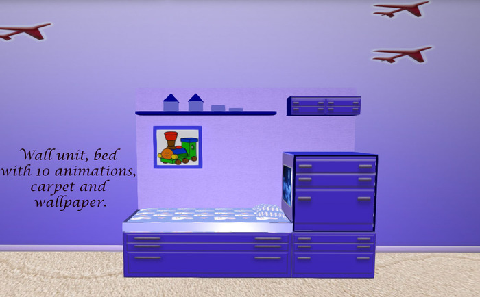 Wall unit, bed with 10 animations, carpet and wallpape