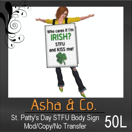 St. Patty's Day STFU Body Sign (BOXED) - Asha & Co.