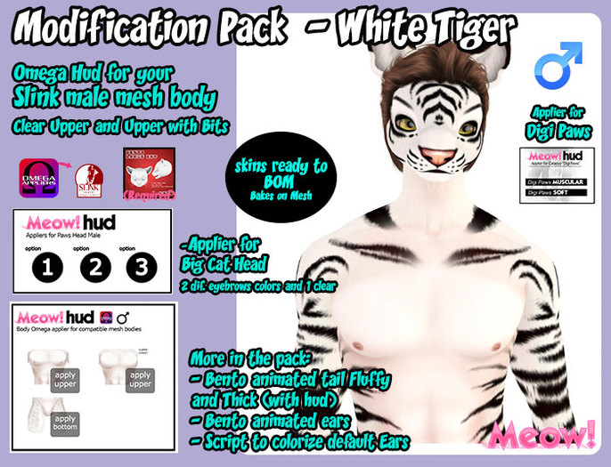 {Meow!} Skin Mod Pack - White Tiger Male