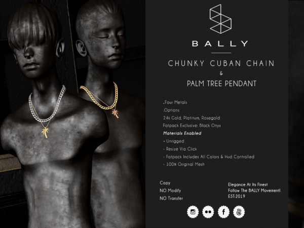 'BALLY' Chunky Cuban Chain & Palm Tree Platinum
