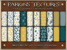 Parkins Textures - Molly May Set - 20x Full Perm Seamless 1024x1024 - Fabric, Clothing, Cloth, Floral, Teal, Spring