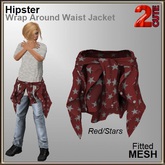 Hipster Wrap Around Waist Jacket - Red/Stars