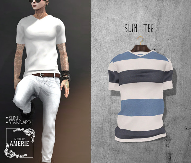 AMERIE M - Slim Tee(StripeB)