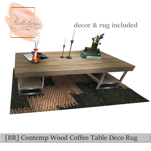 [BR] Contemp Wood Coffee Table Deco Rug