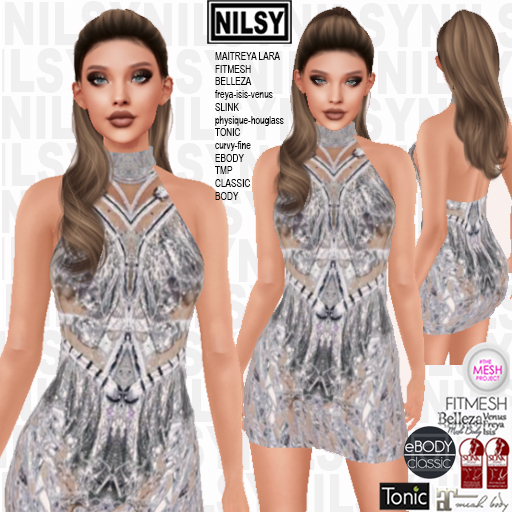 NILSY FRINGED SILVER DRESS,ALL BODIES