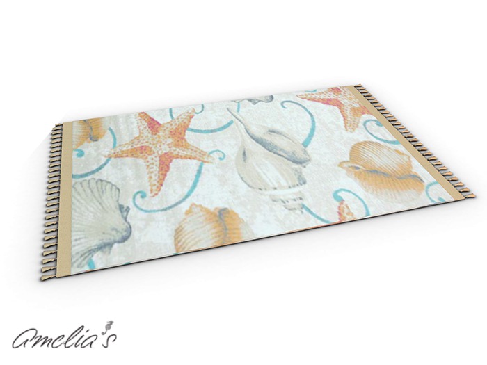 Amelia's Fringed Rug (Coral Starfish/Shell) Boxed