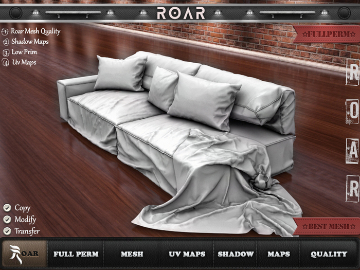 {::ROAR::} Full Perm Mesh Great Cloth Fluffy Soft Sofa