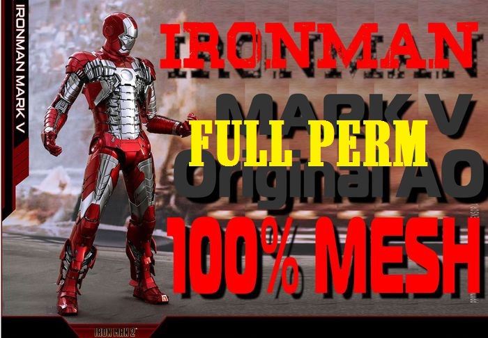 Full Perm Mark V  Iron Man All-Purpose Suit 100% MESH Rigged Complete Avatar