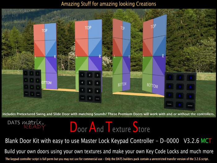 DATS Keypad Access Sliding Door and Swing Door Templates with keypad lock control Premium Doors V3.2.6 MC PACK (RETAIL)