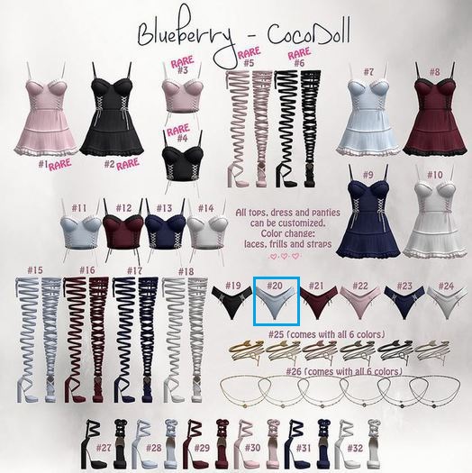 #20 Blueberry - Cocodoll Set - M - Panties - Blue - Common
