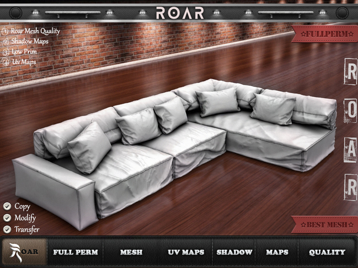 {::ROAR::} Full Perm Mesh Cloth Fluffy Soft Sectional Sofa
