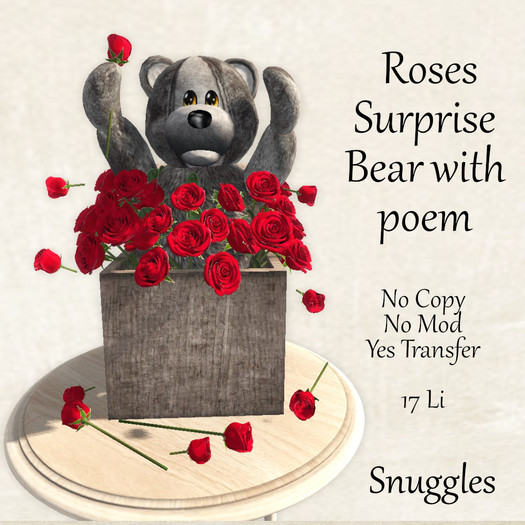 Snuggles Roses Surprise Bear with poem Boxed