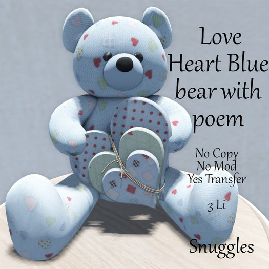 Snuggles - Love Heart Blue bear with poem Boxed