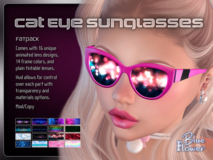 Blue Flower - Cat Eye Sunglasses Fatpack
