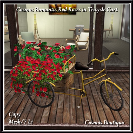 Cosmos Romantic Red Roses in Tricycle Cart MESH (BOX)