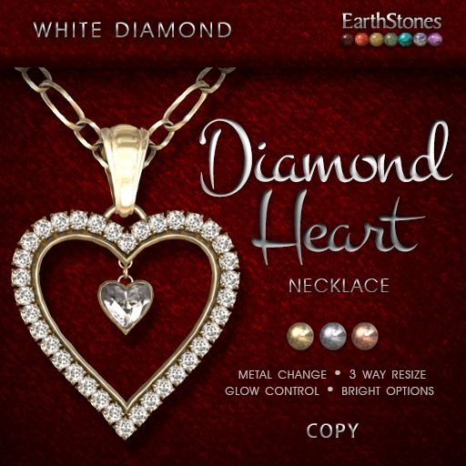 EarthStones Diamond Heart Necklace ~ White Diamond